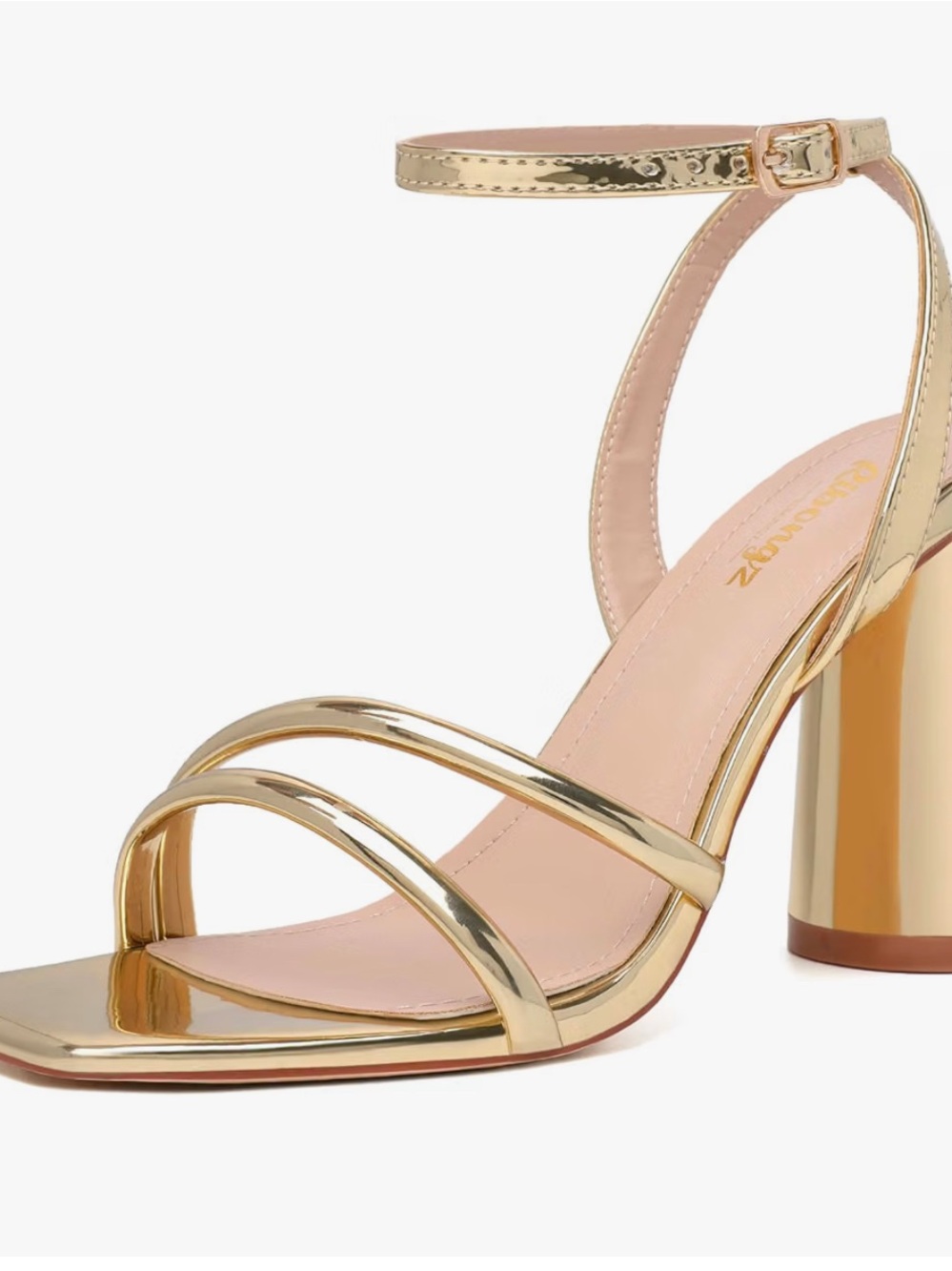 Amazon Metallic Gold Ankle-Strap Block Heel Sandals